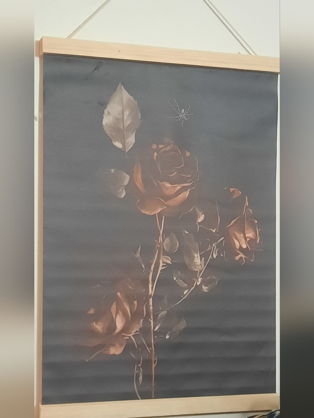 SHEIN Black Wall Art Poster with Copper Rose Print